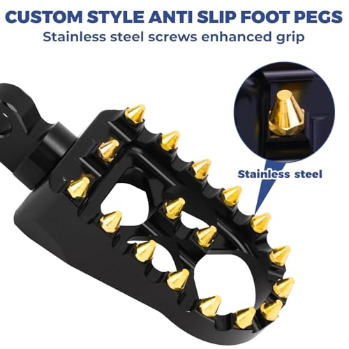 CNC Wide Foot Pegs, MX Foot Pegs 360° Adjustable Chopper Bobber Style Fit Gold