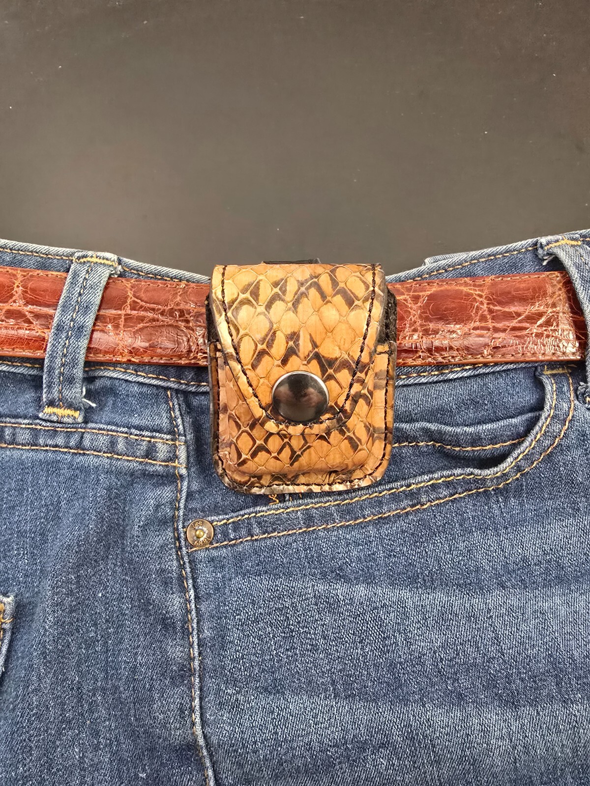 Brown and Black Cobra snake skin ZIPPO lighter case Pouch holder handmade new