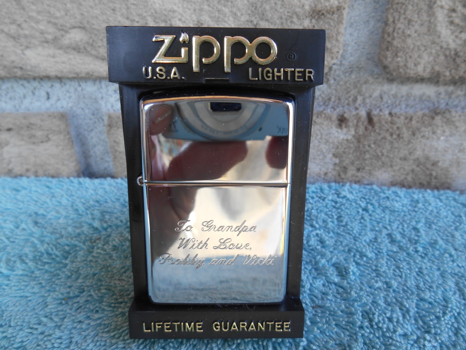 VINTAGE ZIPPO 1996 I-XII POLISHED CHROME CIGARETTE LIGHTER. TO GRANDPA WITH LOVE