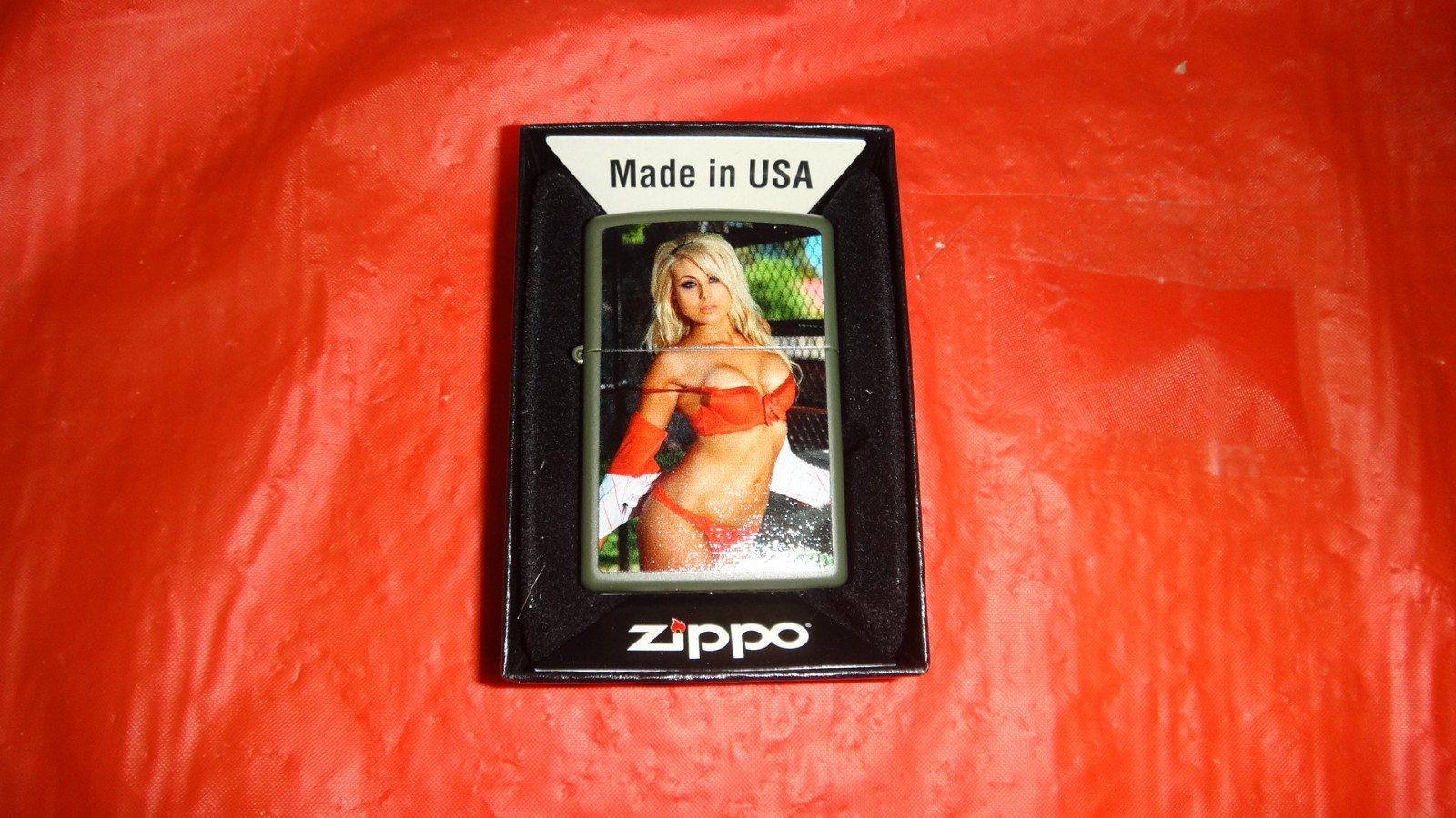 Vintage 2013=221=Baseball Girl in Red=ZIPPO Fuel Lighter Green Matte=NIB=USA=