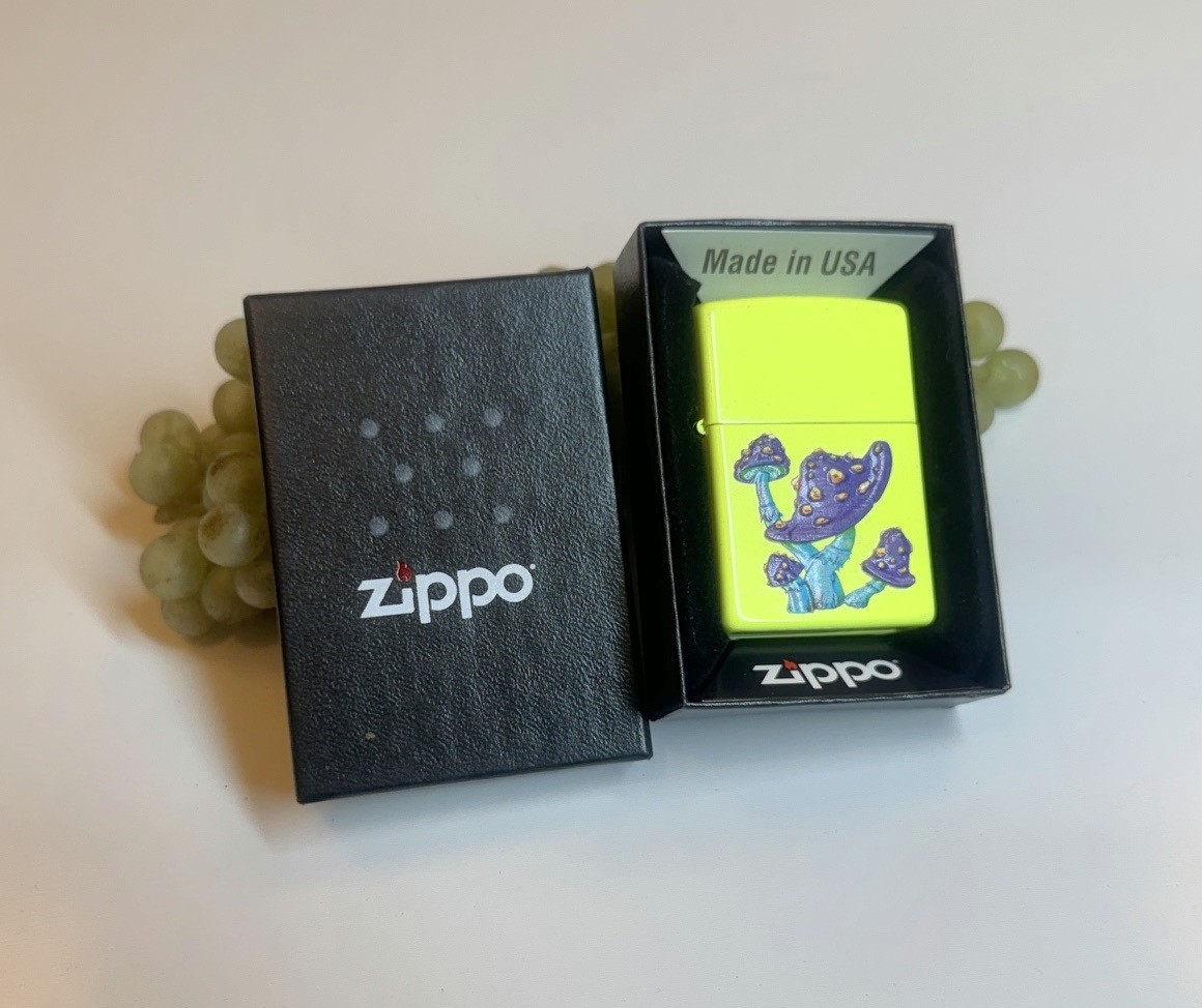 ZIPPO® 49189 Mushroom Design Neon Yellow Pocket Lighter 🍄 SOLD OUT EVERYWHERE