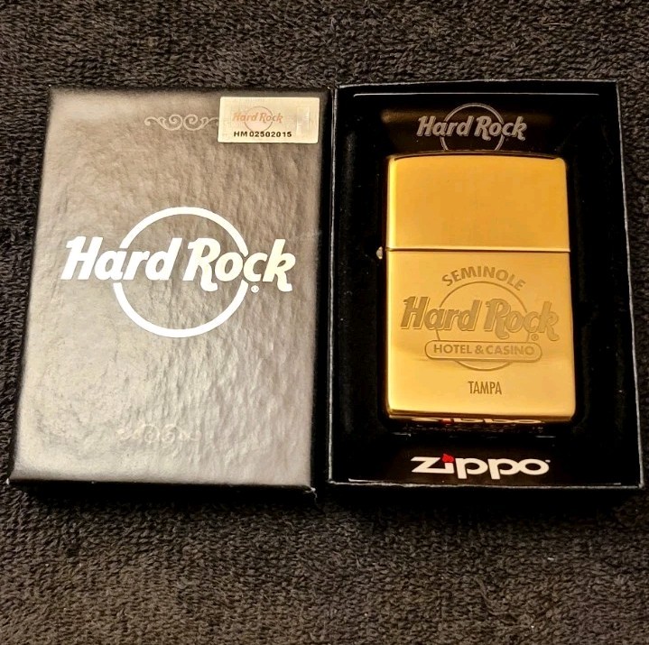 New Solid Brass Hard Rock Hotel & Casino Gold Tampa Zippo Lighter – Made in USA