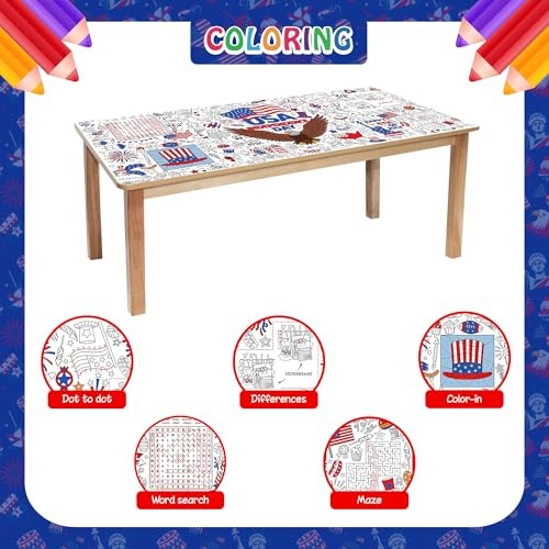4th of July Coloring Tablecloth for Kids, Giant 30×72 Inch Poster with