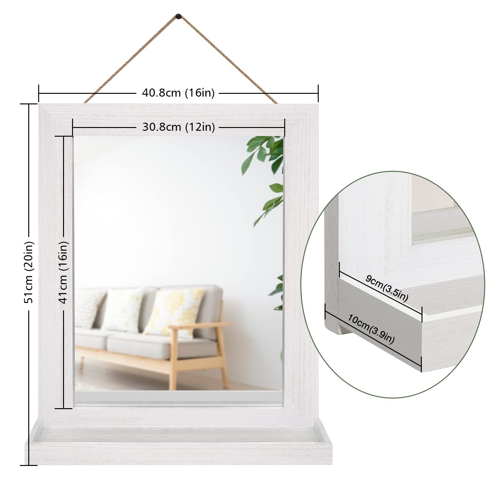 Emfogo Wall Mirror with Shelf, 20 x 16 inch Farmhouse Decor Wall Mirror Hangi…