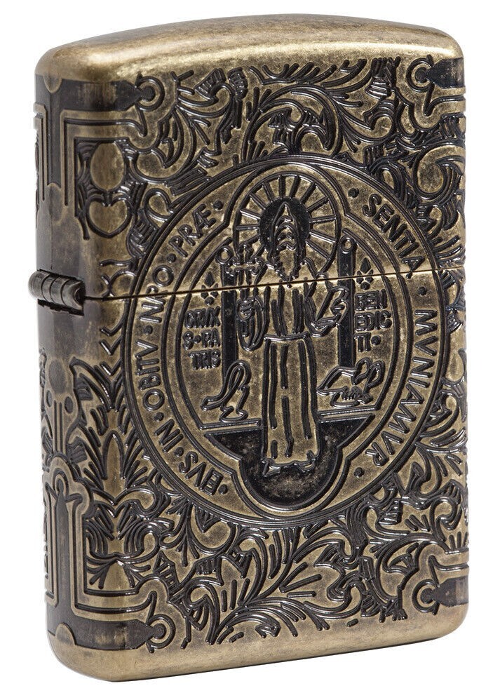 Zippo 29719 St Benedict Design Antique Brass Armor