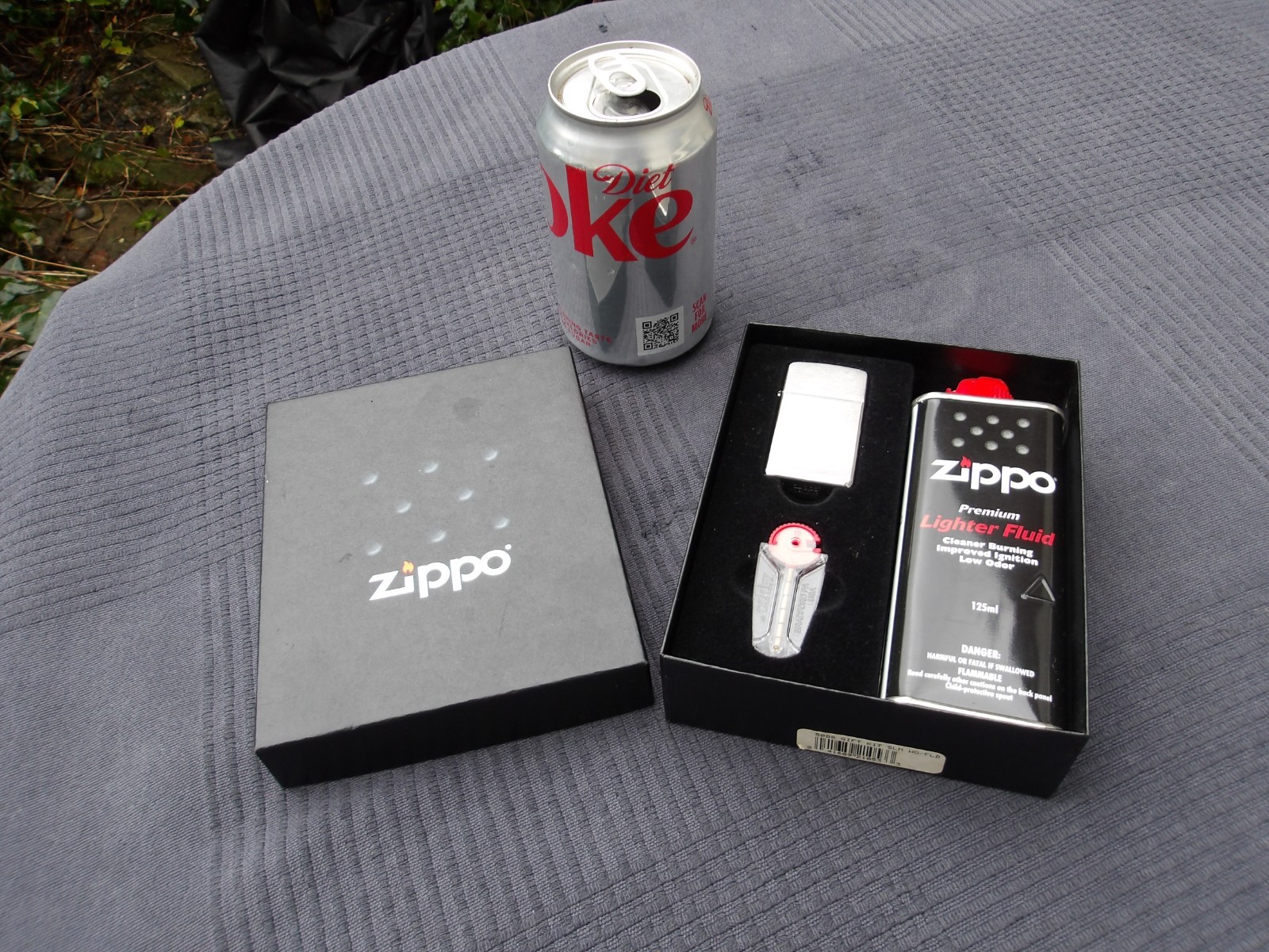 ZIPPO Gift Set Slimline Brushed Chrome Lighter, Fuel & Flints + Presentation Box