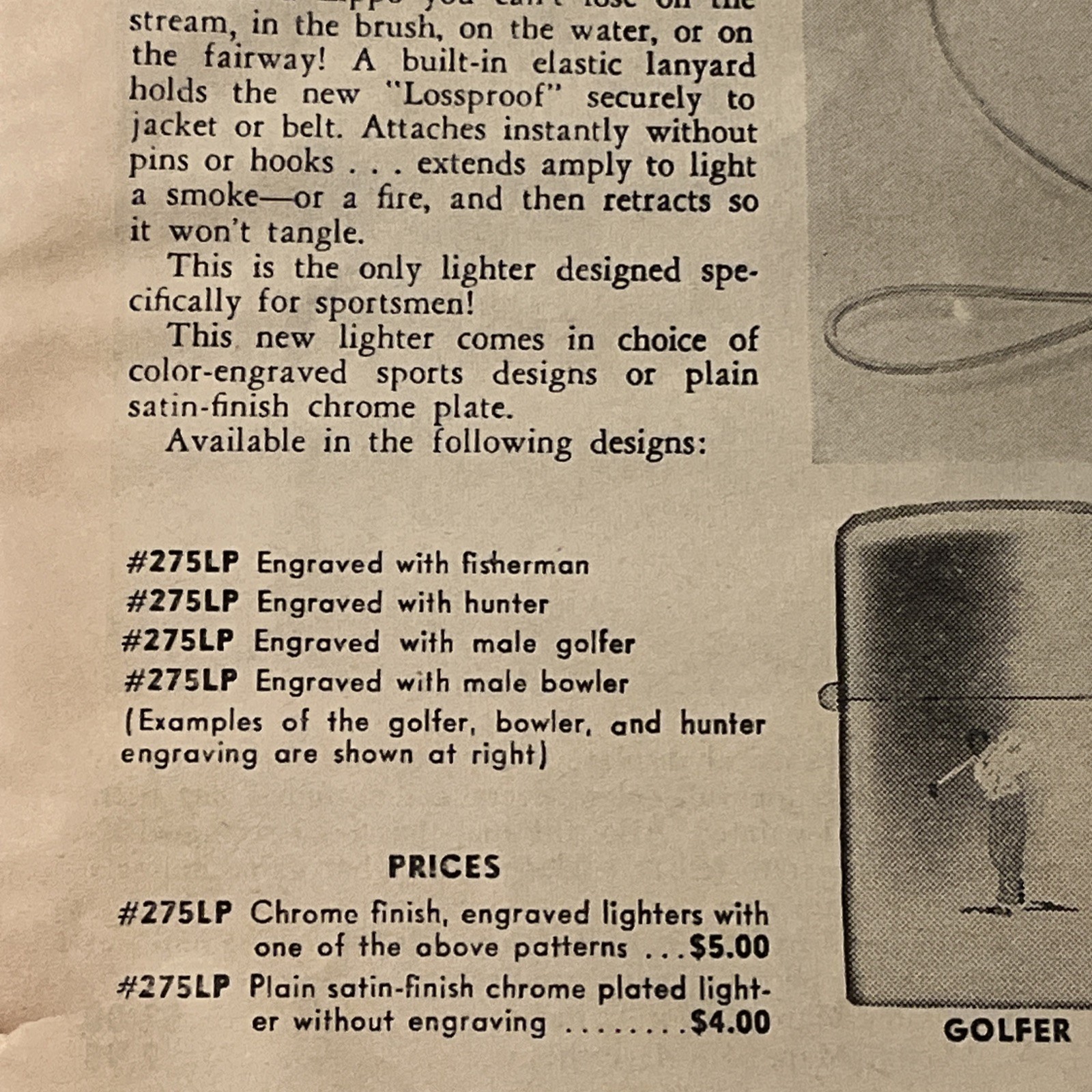 1958 ZIPPO LIGHTERS “Sports” Themed Print Ad Advertisement • Rare Ad