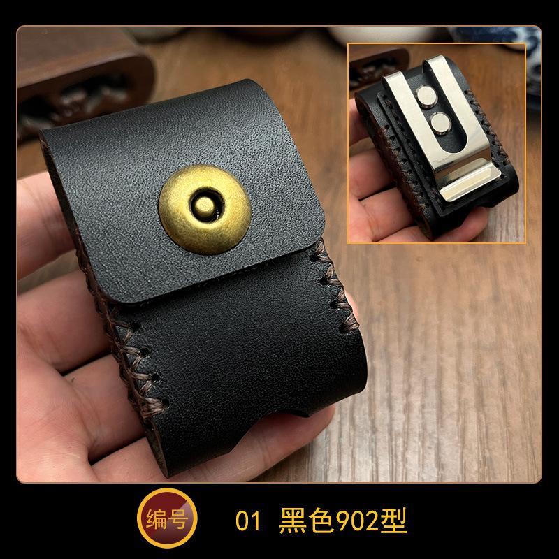 Handmade Leather Lighter Case for ZIPPO ZORRO Black Genuine Cowhide Belt Clip