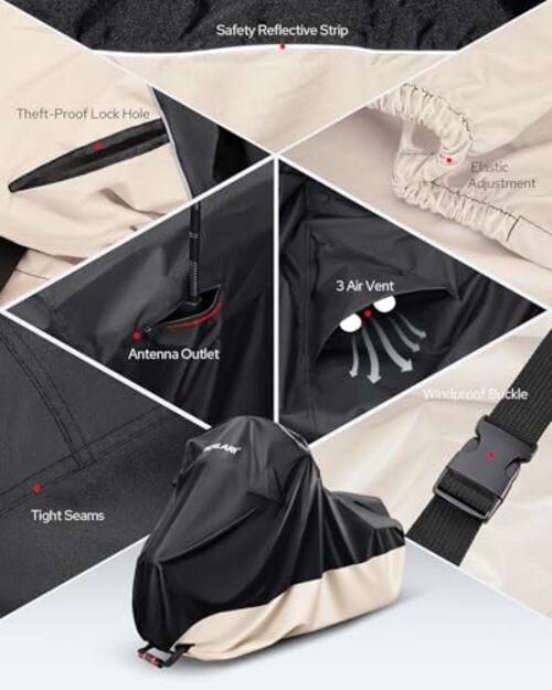 Waterproof Motorcycle Cover with Side Box L (107″ x 43″ x 50″) Touring