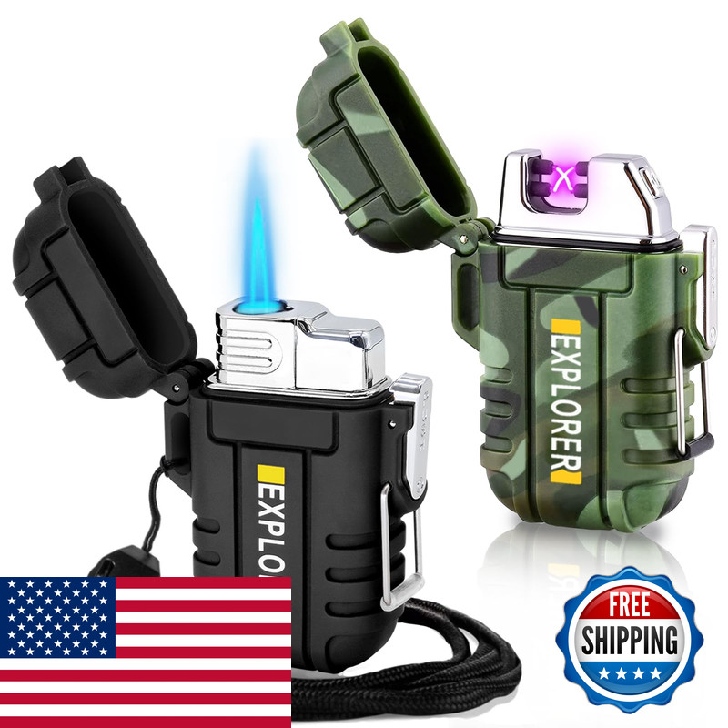 Laffizz 2 Pack Waterproof Lighter Outdoor Windproof Torch Lighters Dual Arc