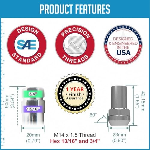4 Locks + Key M14x1.5 14×1.5 Thread Closed End Bulge 1.65″ M14 x 1.5 Chrome