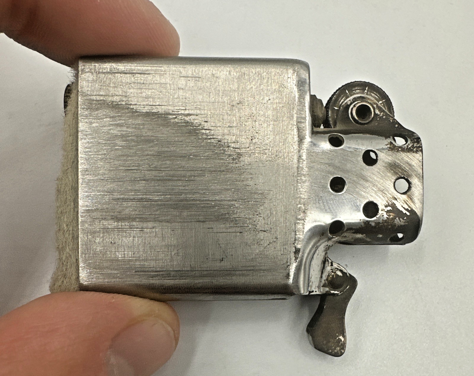 1958 Classic Vtg Zippo Lighter Chrome Finish Great Patina 4 Dots 16 Hole Chimney
