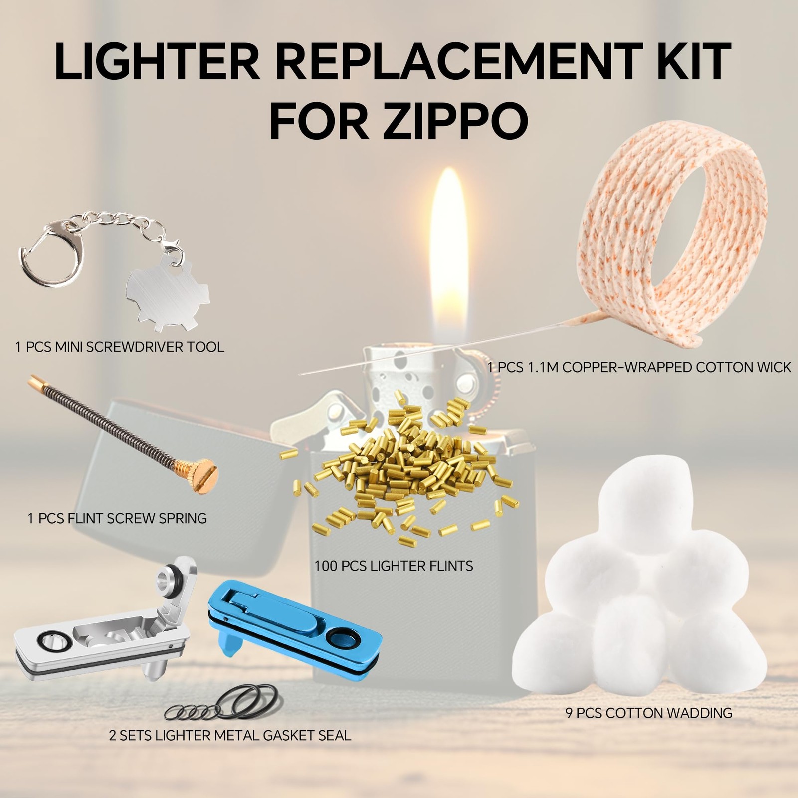 JINMUNIC Flint and Wick Replacement Set-Upgraded Lighter Repair Kit Metallic