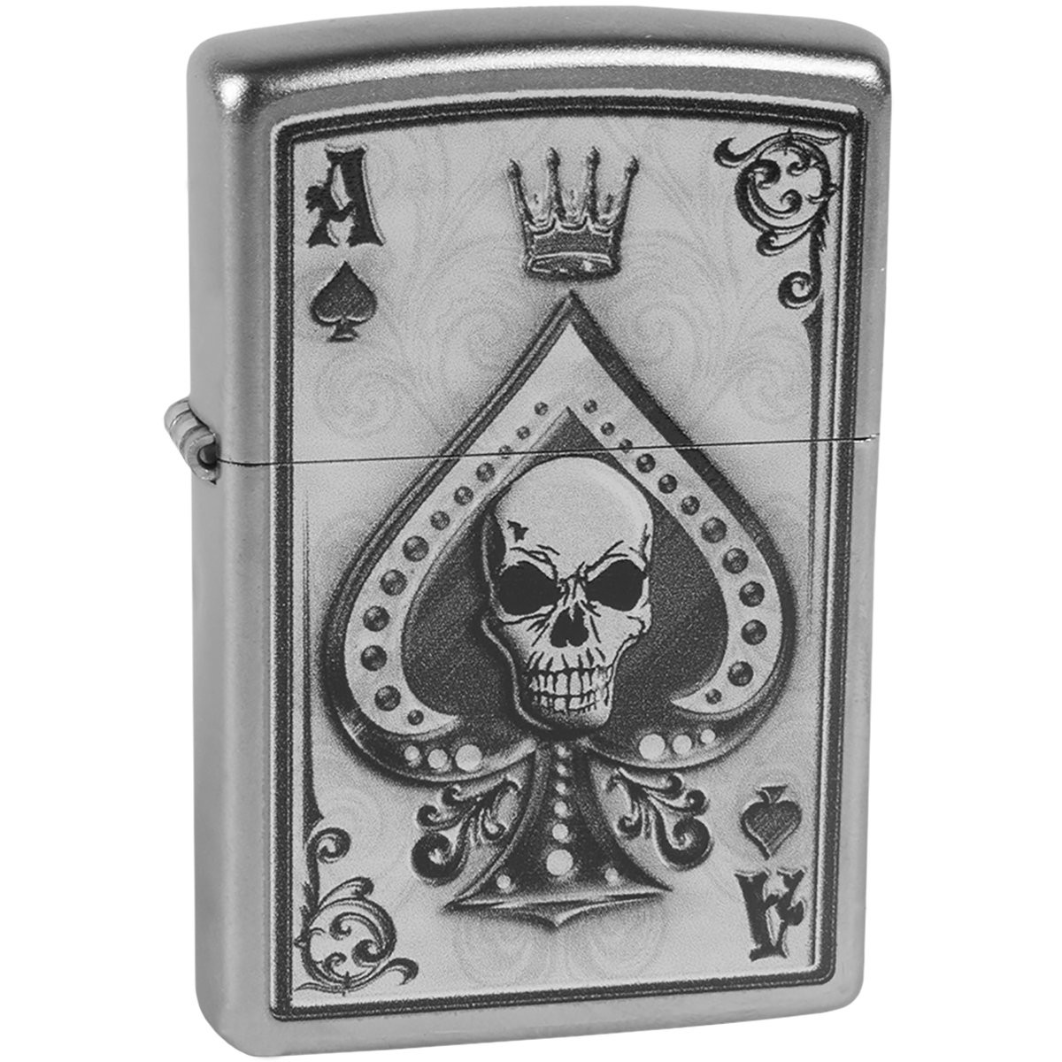 Zippo Ace Skull Satin Chrome Windproof Lighter Genuine Metal Refillable 1 Count