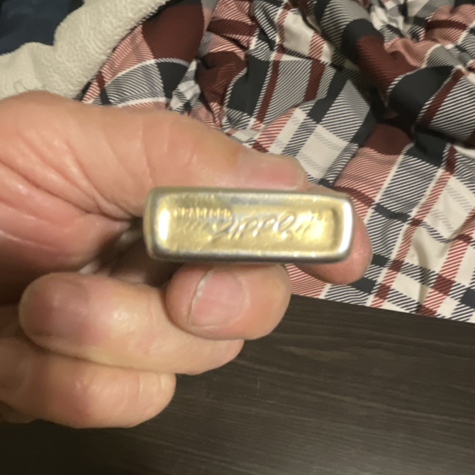 Zippo Gold-Tone Collectible Lighter with Diagonal Stripe Pattern Design