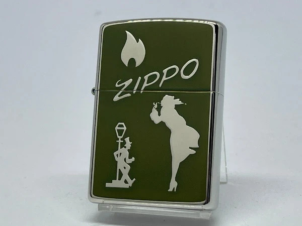 Zippo Oil Lighter Windy Girl Drunk Khaki Flame Zippo Logo From Japan Brand New