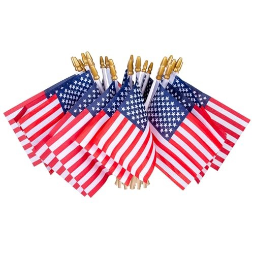 12 Pcs Small American Flags On Stick,4th of July Decorations Small USA Flag