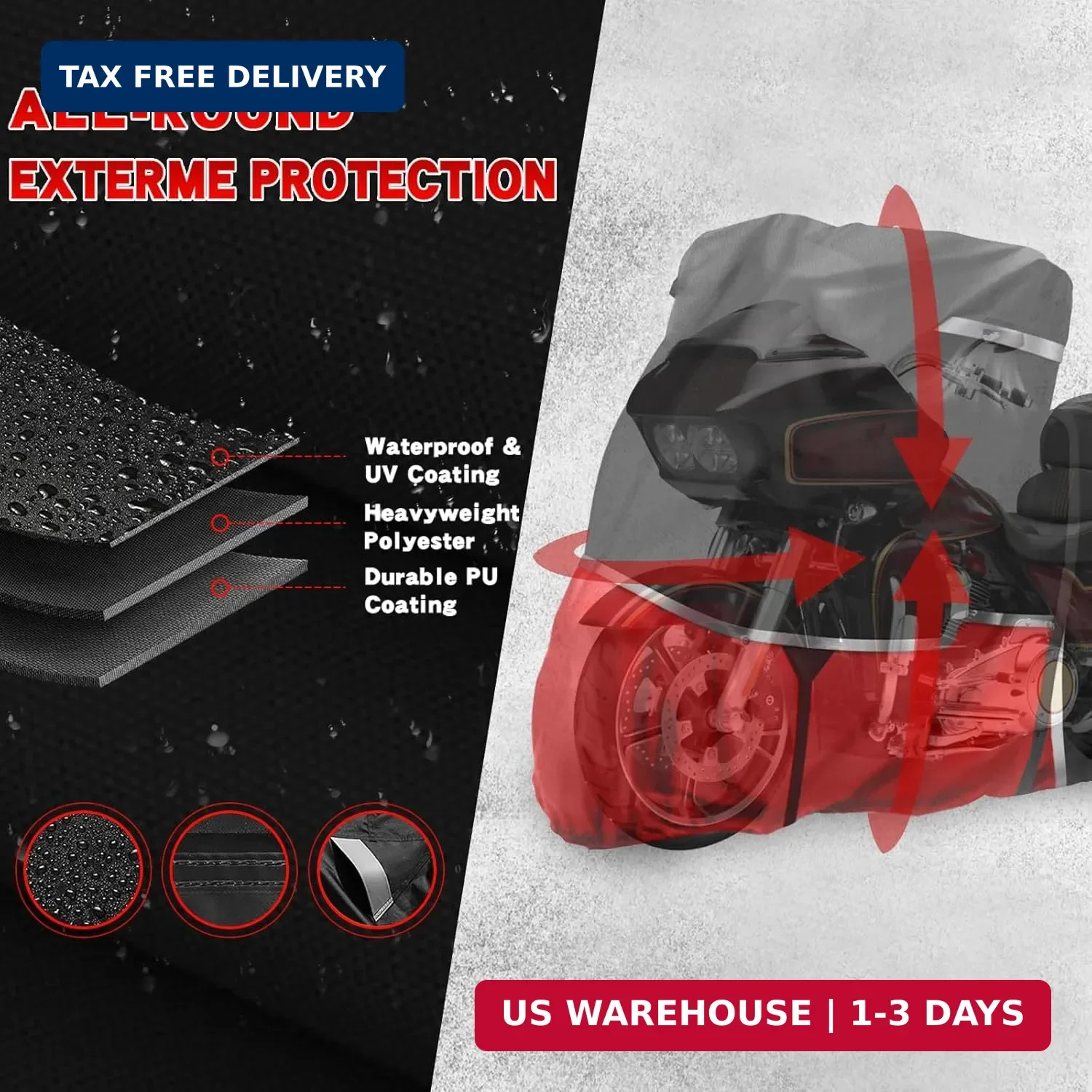 420D Waterproof Motorcycle Cover for Touring Models with Side Top Box | Compatib
