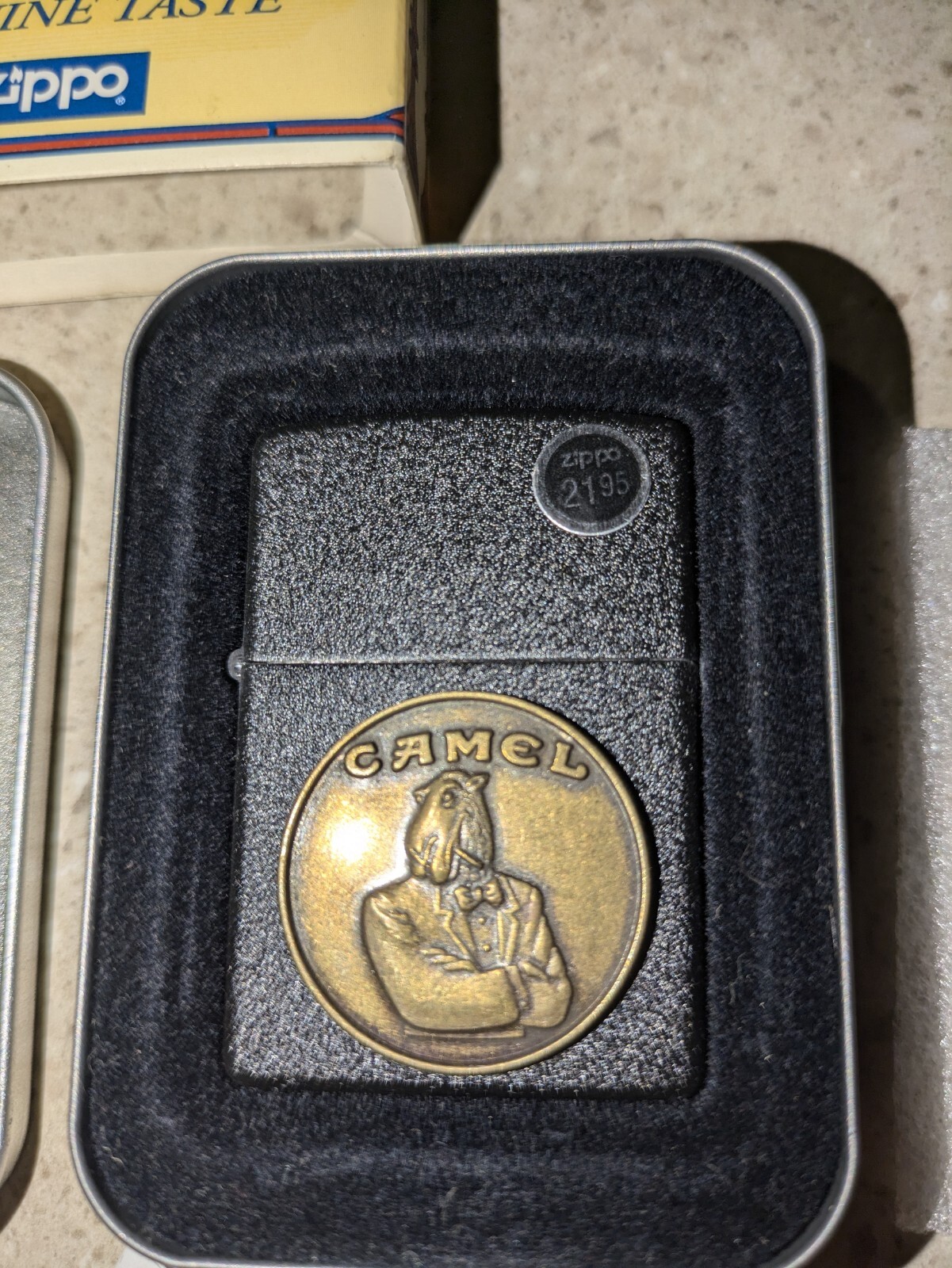 Vintage Camel Joe Brass Medallion On Textured Black Zippo Tuxedo Joe New In Box