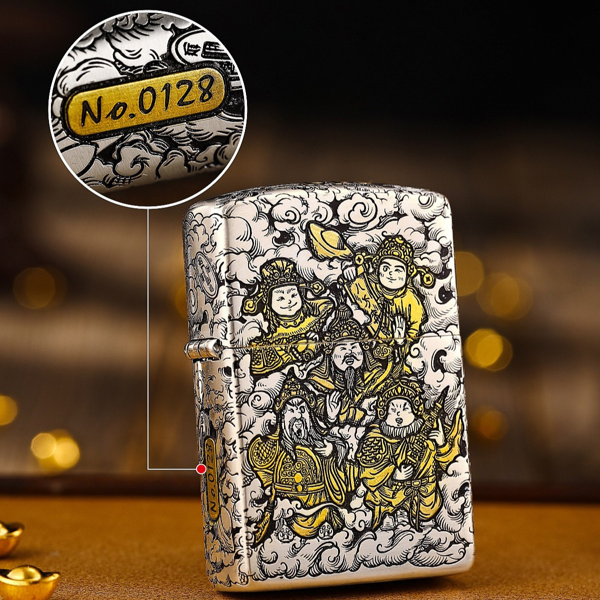 Zippo Armor Five-Way God of Wealth Lighter Smoked Silver Limited Edition