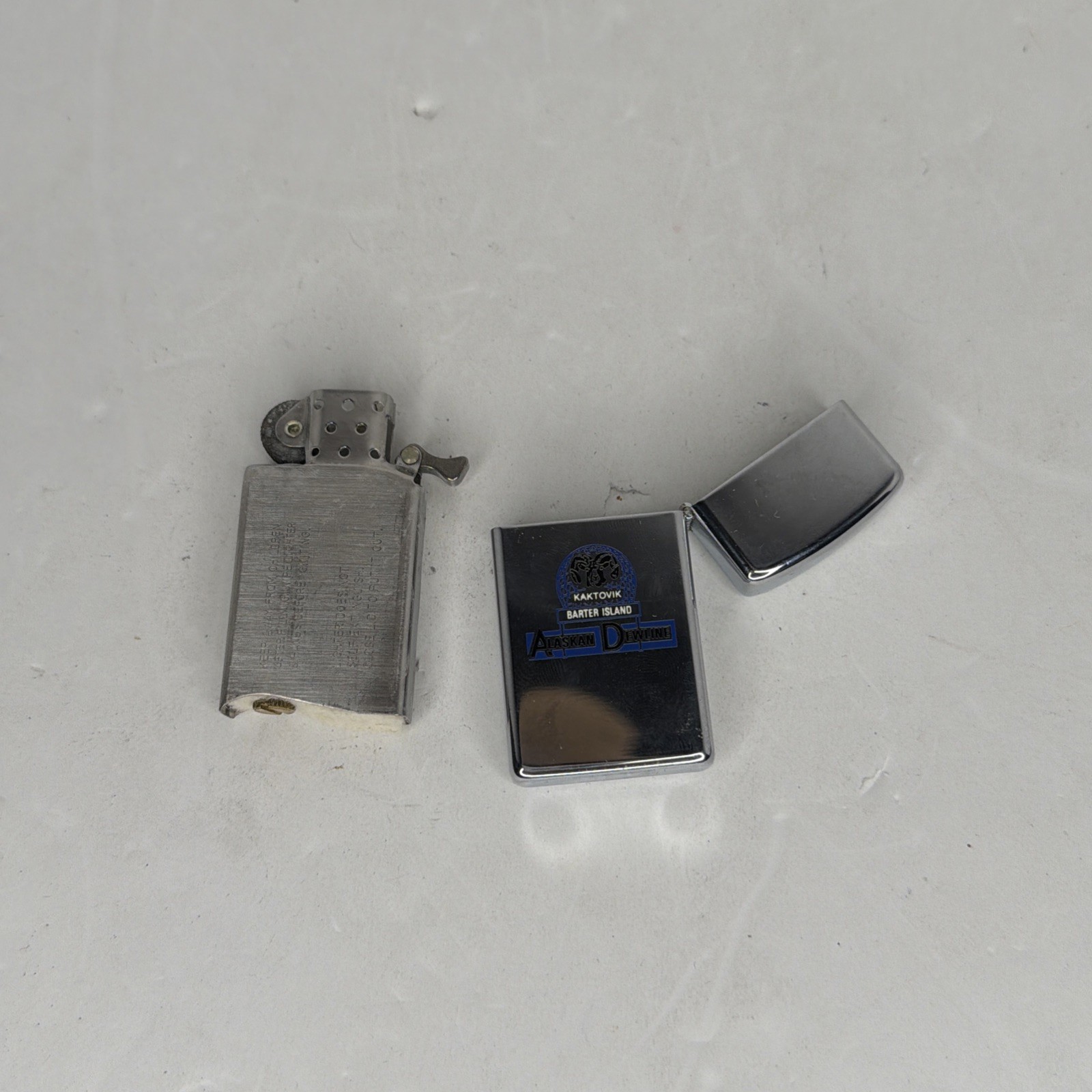 Vintage Zippo Slim Lighter Alaskan Dewline Made in USA Advertising Collectible