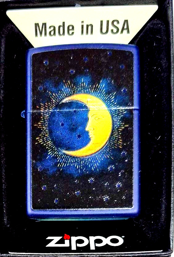 Zippo Lighter: Textured Moon – Blue Matte