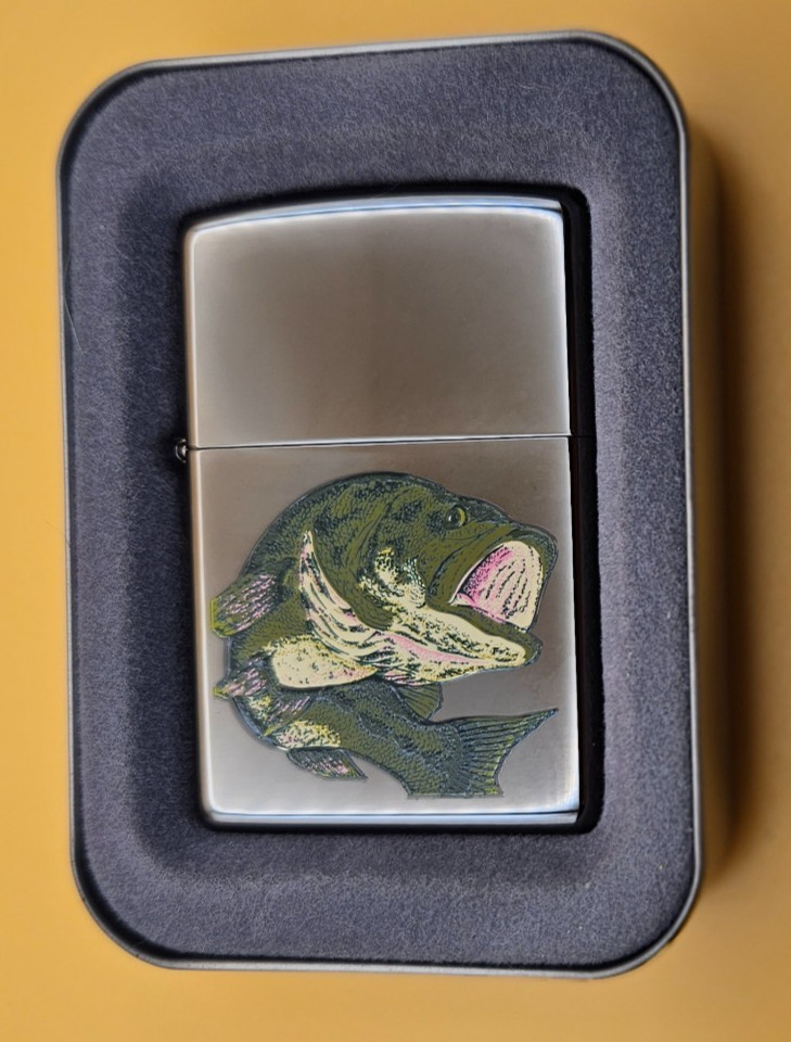 Zippo Lighter 2003 Zippo Outdoor Series: FISH, Black Ice, New in Box