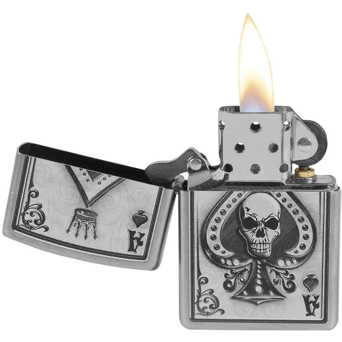 Zippo Ace Skull Satin Chrome Windproof Lighter Genuine Metal Refillable 1 Count