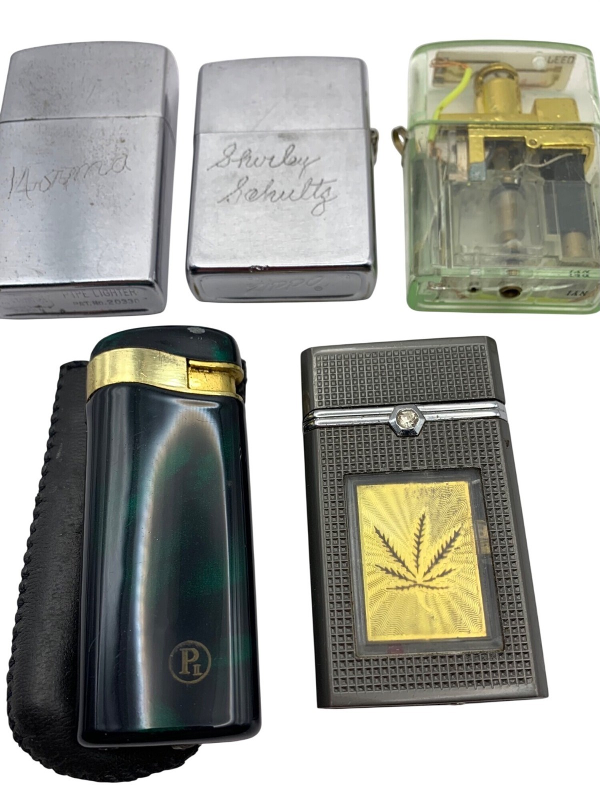 Vintage Lighter Lot: Zippo Leed & Decorative Designs Metal & Plastic Materials