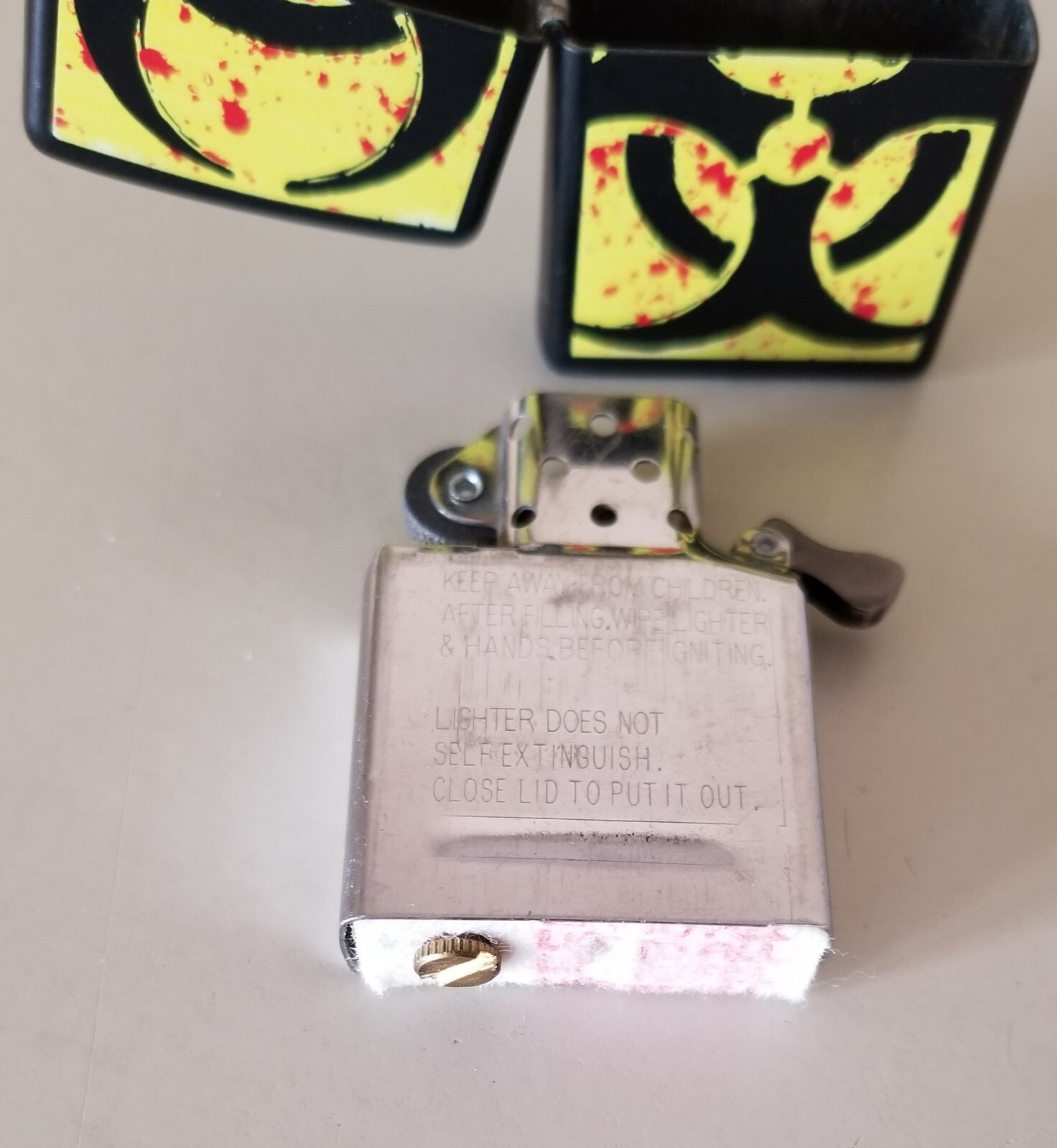 Zippo Hazardous Biohazard Black Matte/Multi Color Lighter, Works. [K1 59]