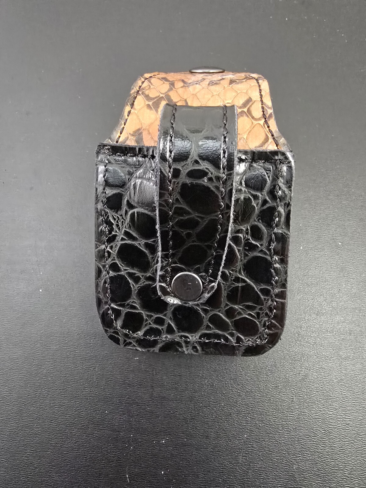 Brown and Black Cobra snake skin ZIPPO lighter case Pouch holder handmade new