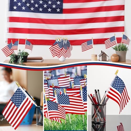 Small American Flags on Stick, 6×4 In 4th of July Decorations, Mini 250 12 Pcs