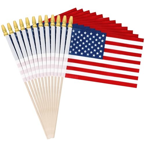 Small American Flags on Stick, 6×4 In 4th of July Decorations, Mini 250 12 Pcs