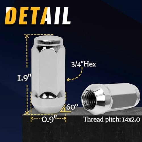 Set of 24, 14×2.0 Lug Nut 1.9″ in XL Bulge Acorn 2 Inch (50mm) Chrome 24 PCS