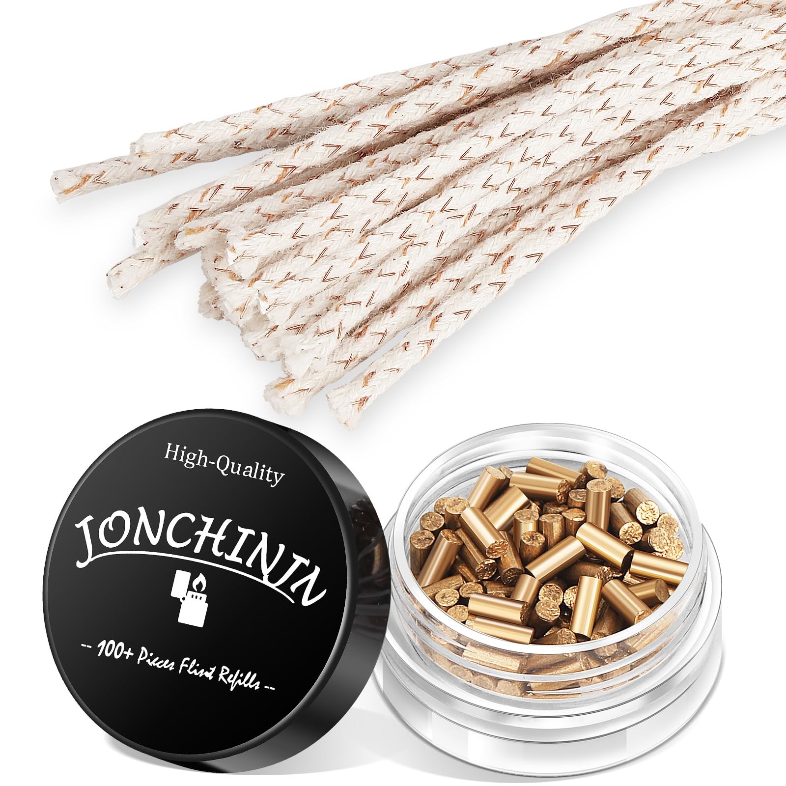 Lighter Flints 100+ Pcs and Cotton 0.9×2IN Flint 4.3IN Wicks, Gold