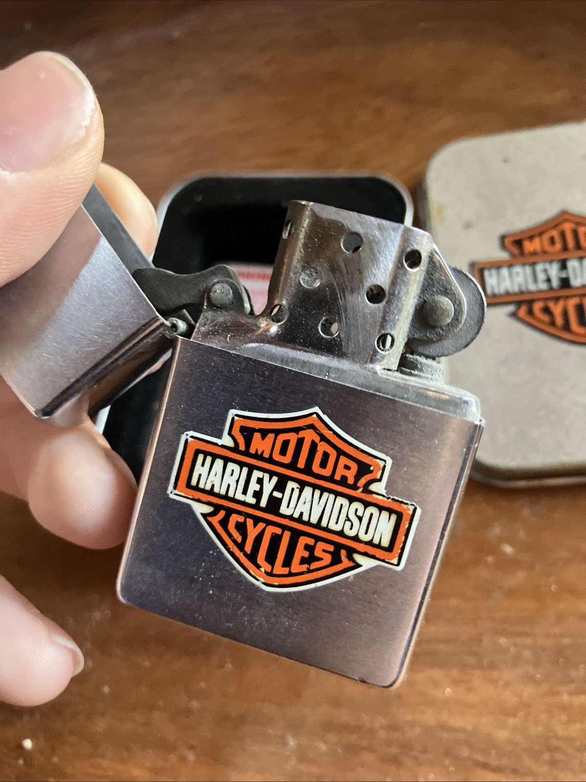 Zippo Harley Davidson Logo Silver Brushed Lighter Used 2006 Works Needs Flint