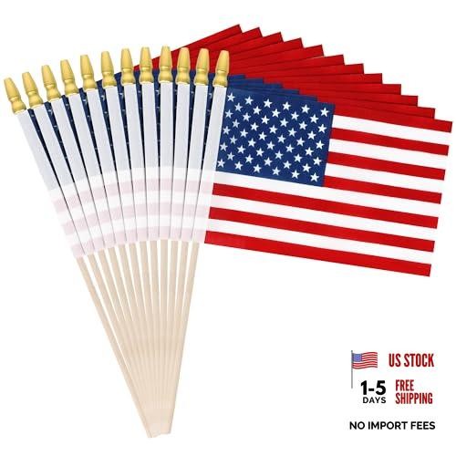 Small American Flags on Stick, 6×4 In 4th of July Decorations, Mini 250 12 Pcs
