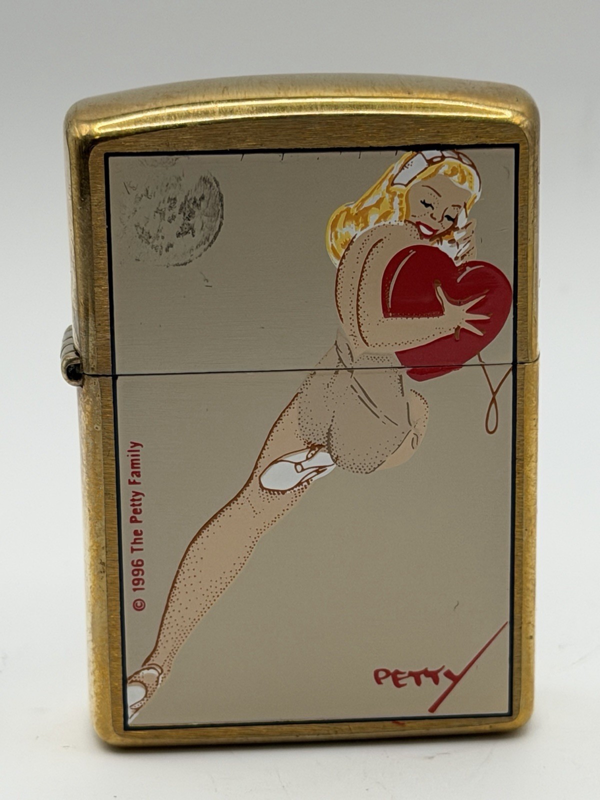 Vintage 1997 Petty Girl Heart Pinup Brass Zippo Lighter NEW