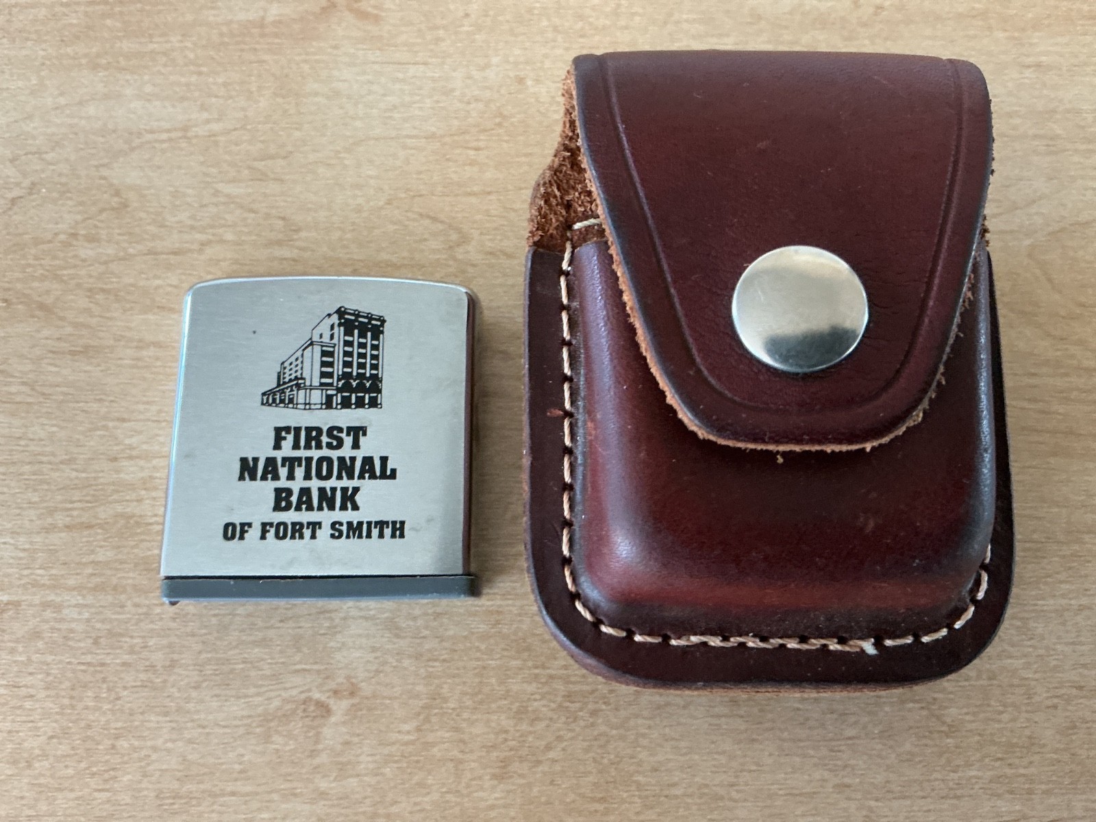 Vtg Zippo leather Pouch Advertising Tape Measure First National Bank Ft. Smith