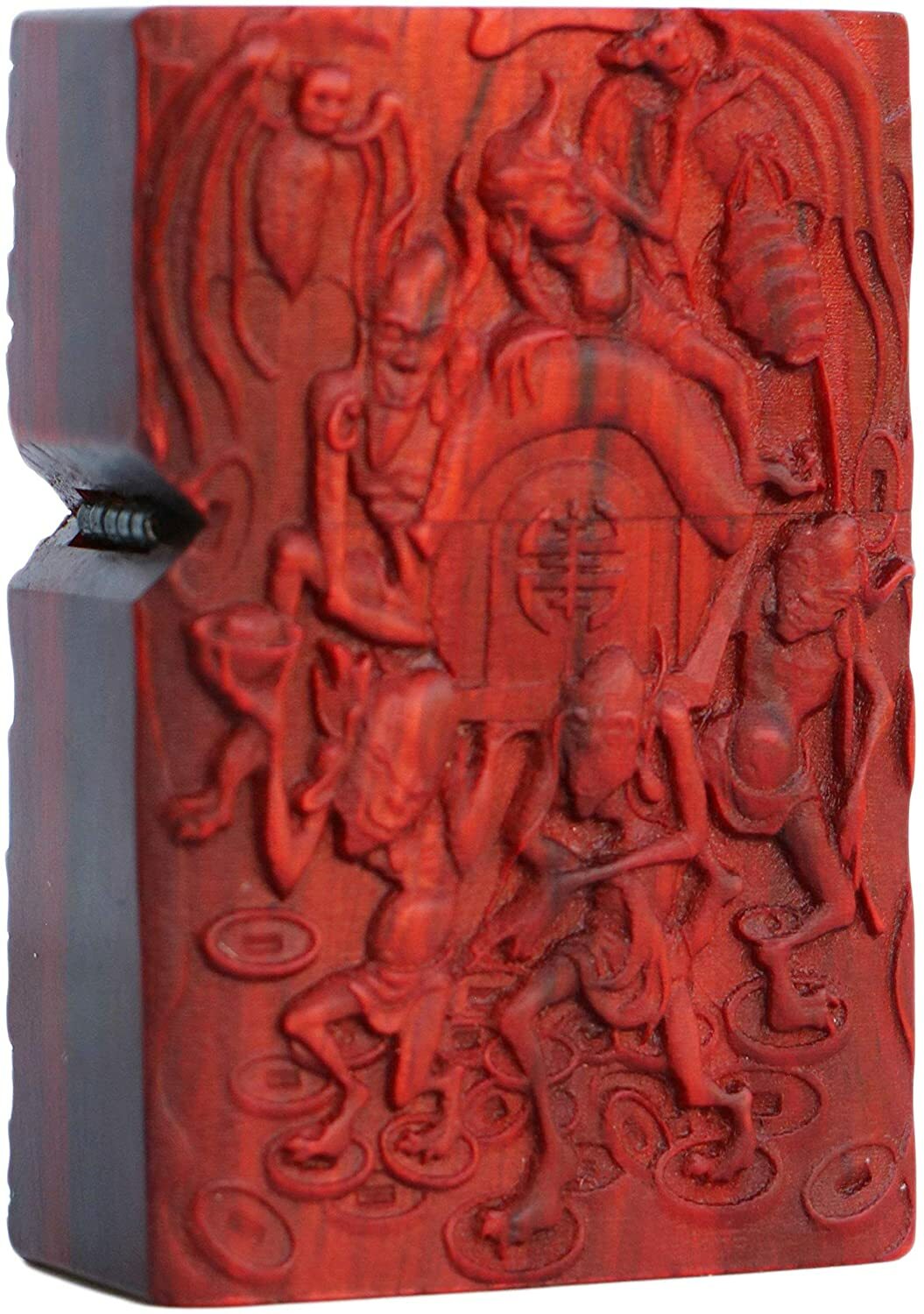 Hand-Carved 5 Demons Wooden Zippo Lighter Case + Original Traditional Insert