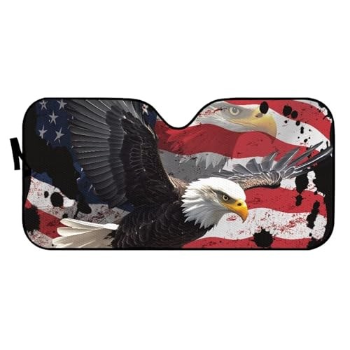 Car Windshield Sun Shade Blocks UV Rays Sun Visor American Flag Eagle Print