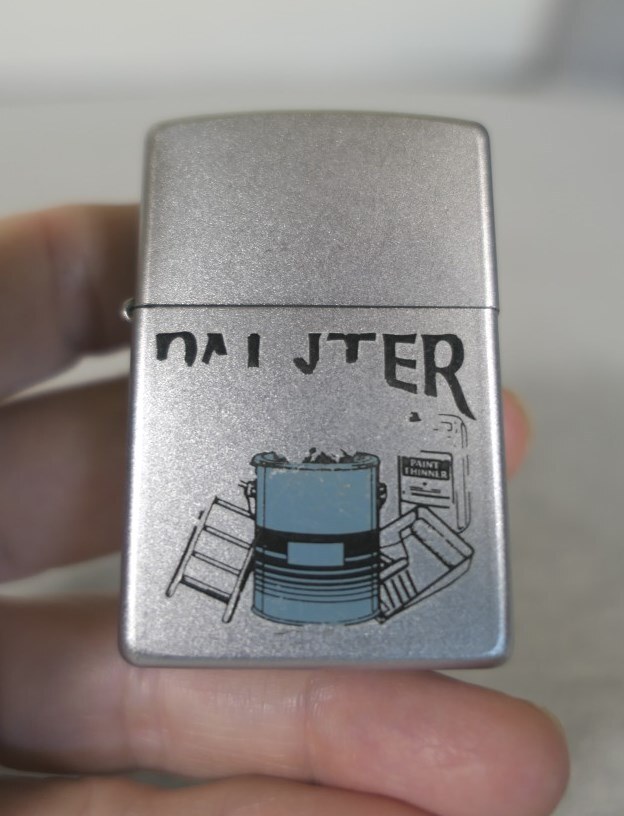 Vintage 2001 Satin Chrome & Blue „Painter“ Painting Supplies Zippo Lighter