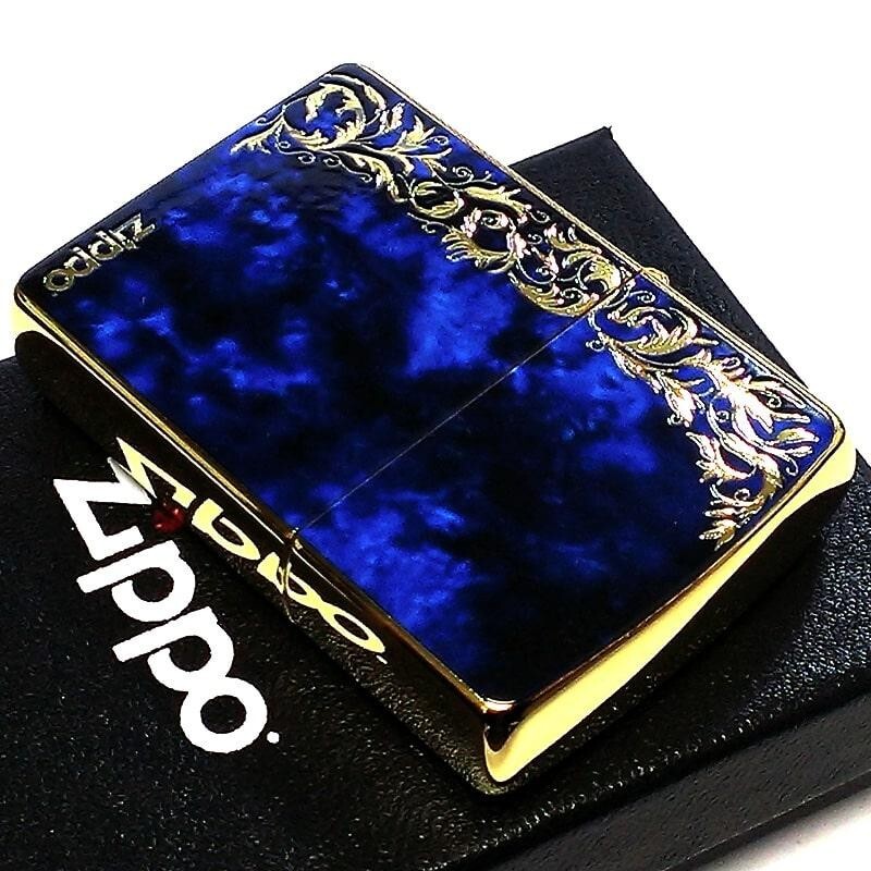 Zippo Arabesque Marble Print Processing Blue Gold Mirror Coating Lighter Regular
