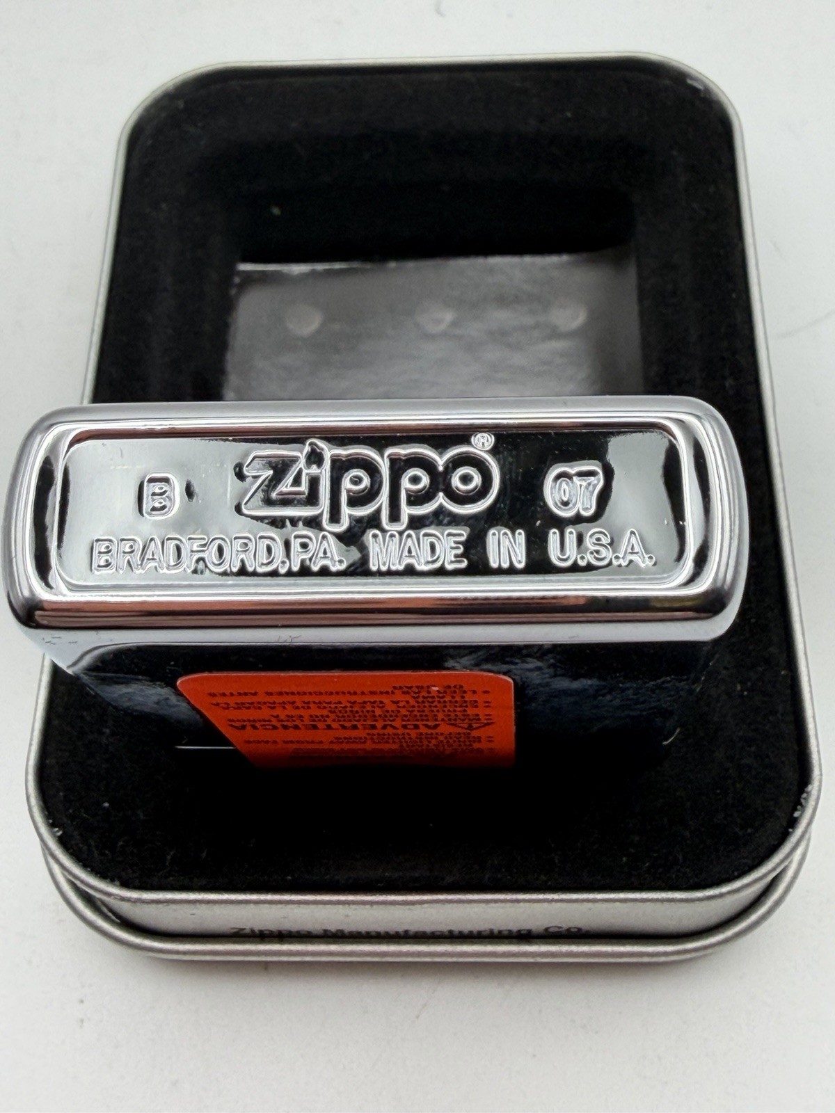 Vintage 2007 Blue Ford Oval High Polish Chrome Zippo Lighter & Pen Set New