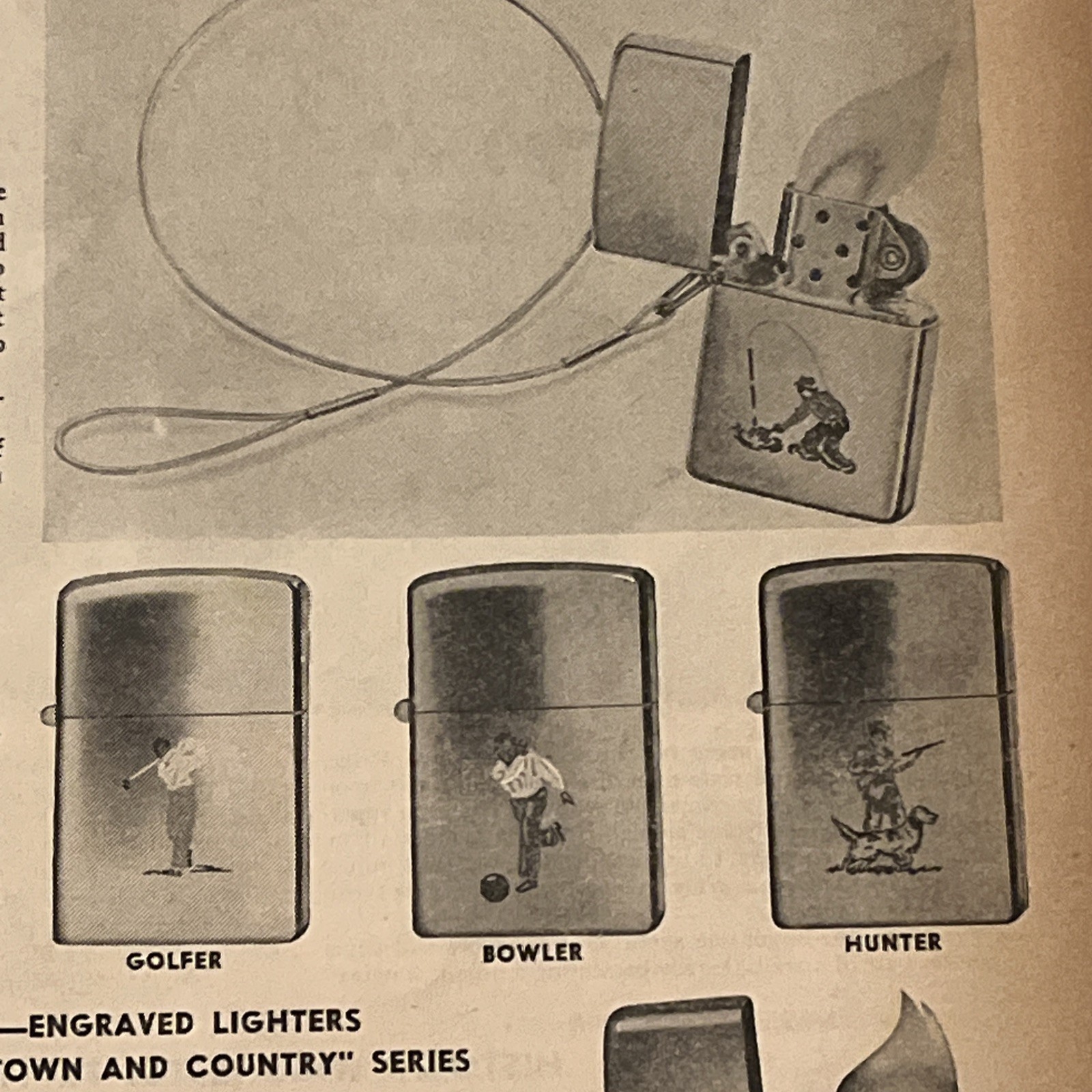 1958 ZIPPO LIGHTERS “Sports” Themed Print Ad Advertisement • Rare Ad