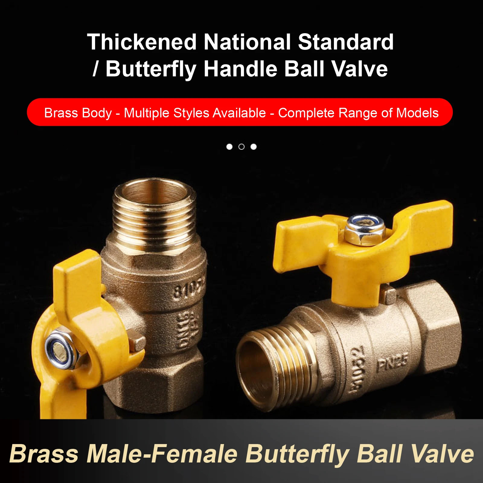 1/4 3/8 1/2 3/4 Inch Brass Ball Valve Female/Male Thread with Butterfly Handle f