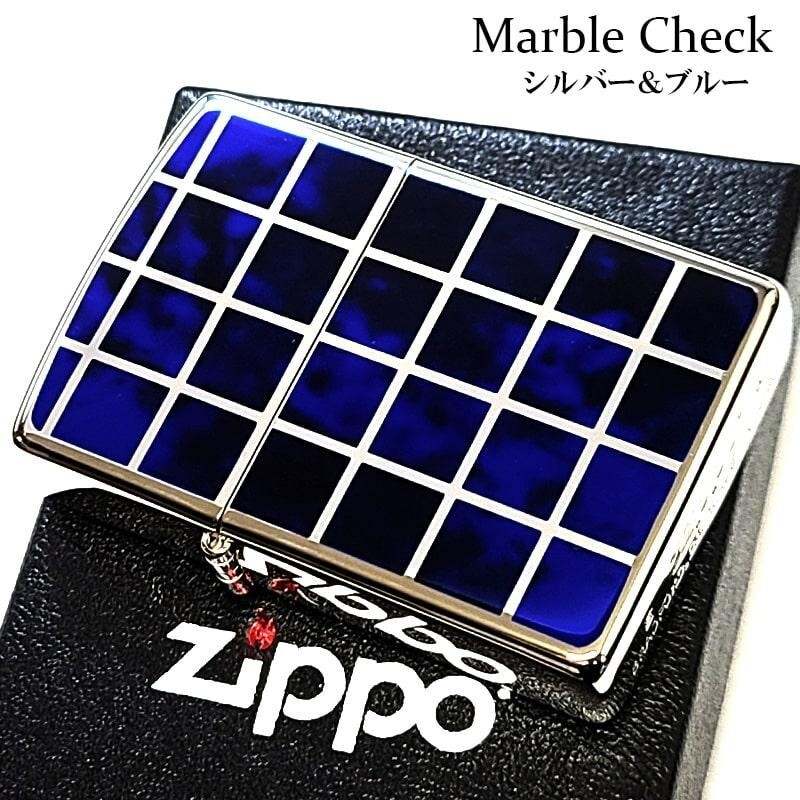 Zippo Check Pattern Silver Blue Marble Lacquer Finish Regular Lighter Japan