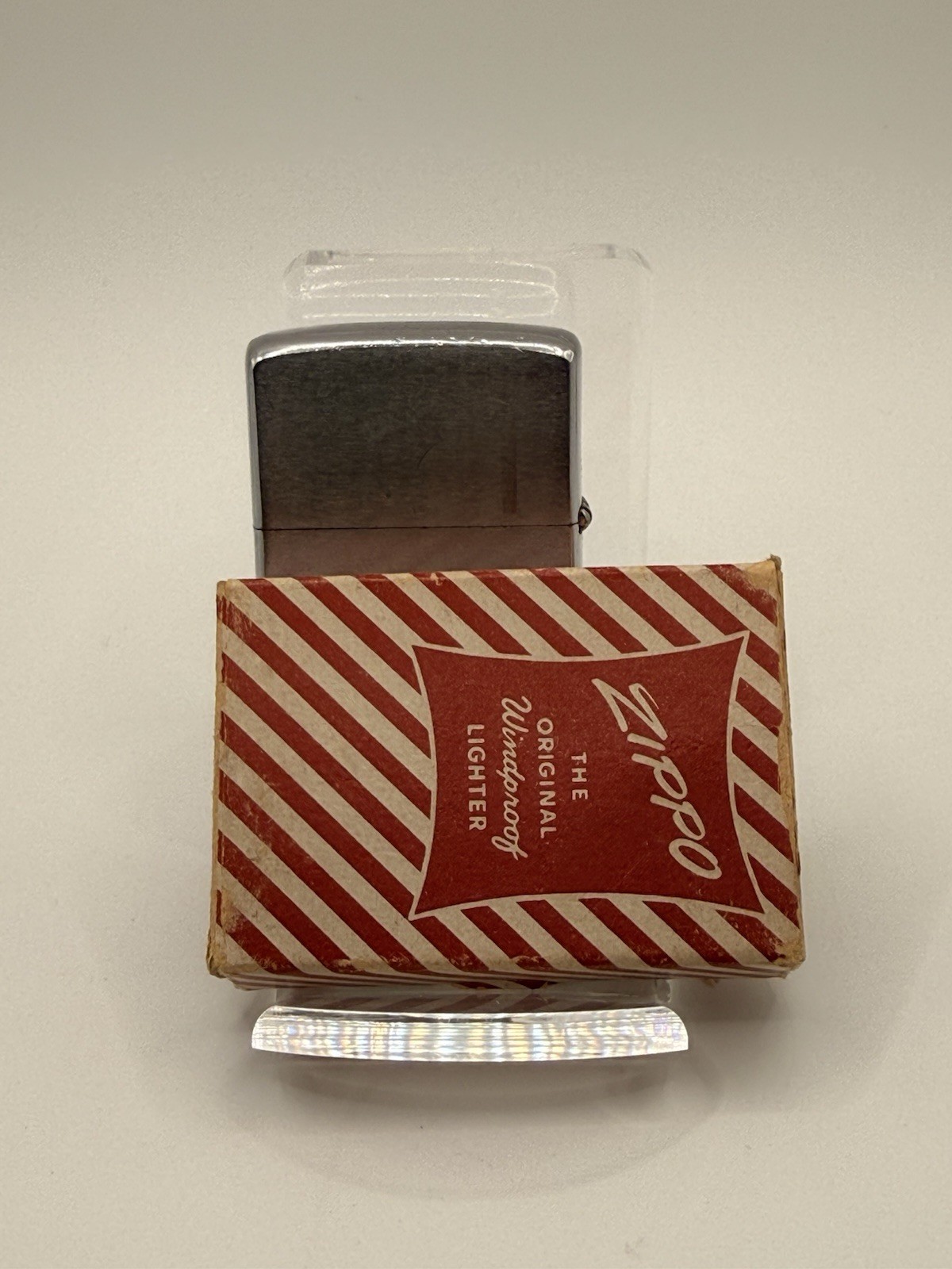 1950’s Zippo Lighter patent 2517191 With Candy Stripe Box.