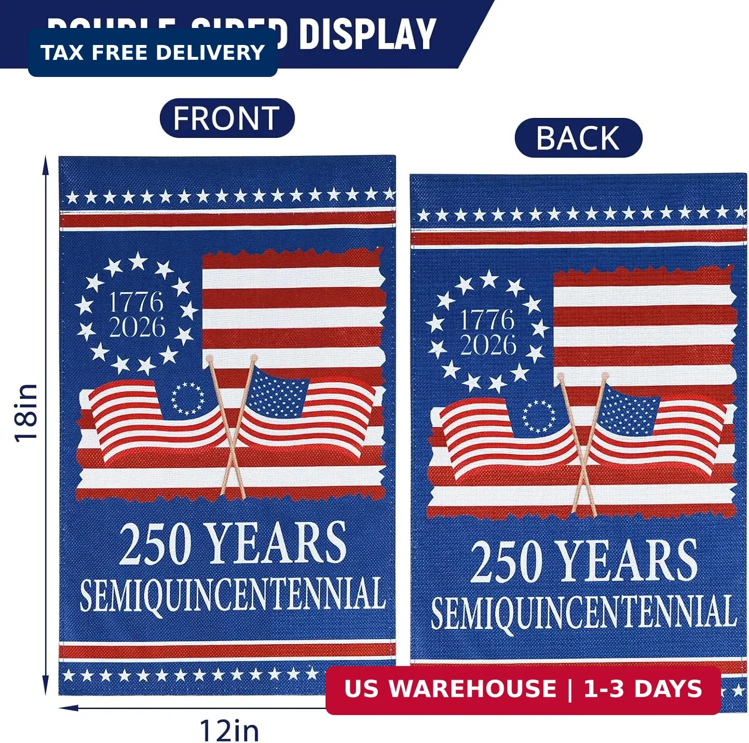 250 Anniversary USA Flag 4th of July Decorations 12×18 Inch Patriotic Garde…