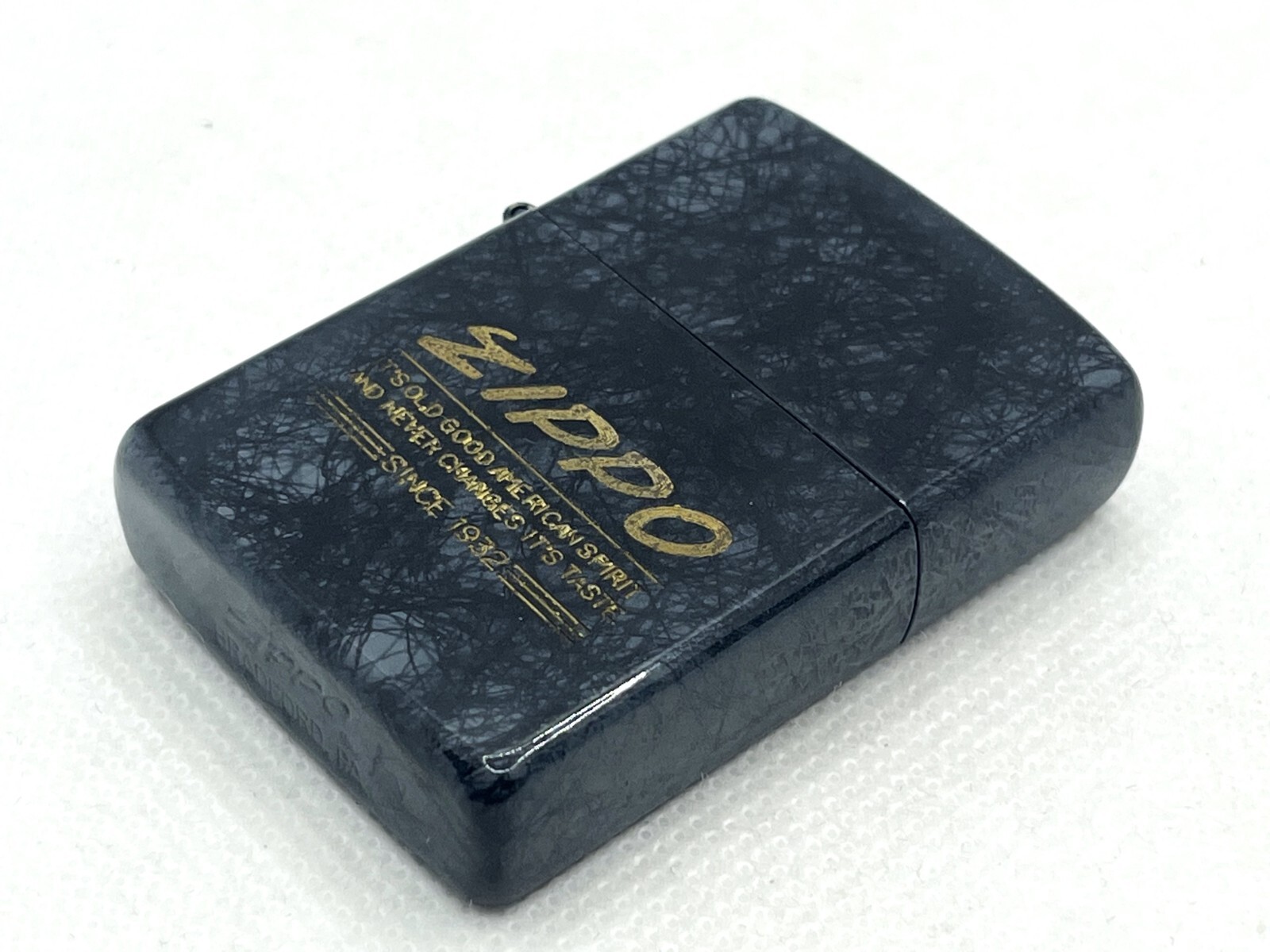 Auth Vintage ZIPPO 1989 Limited Logo Textured Lacquer-Finish Lighter Dark Blue